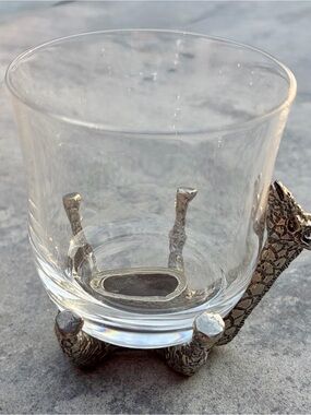 Vintage Frankli Wild Pewter Giraffe Base Clear Glass Tumbler / Whiskey Glass